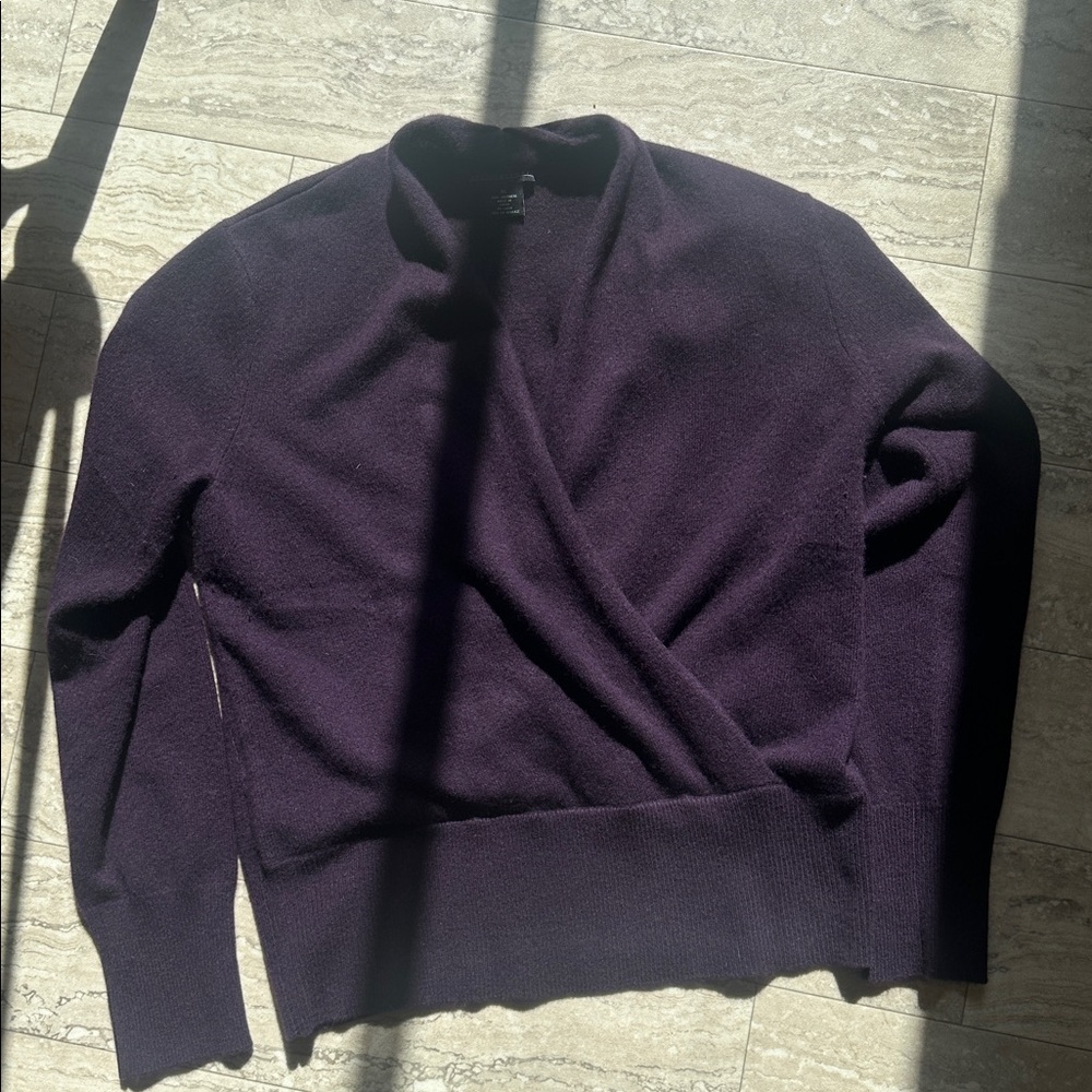 Sofia Cashmere 100% cashmere  Deep Purple wrap Sweater. SIZE XL.